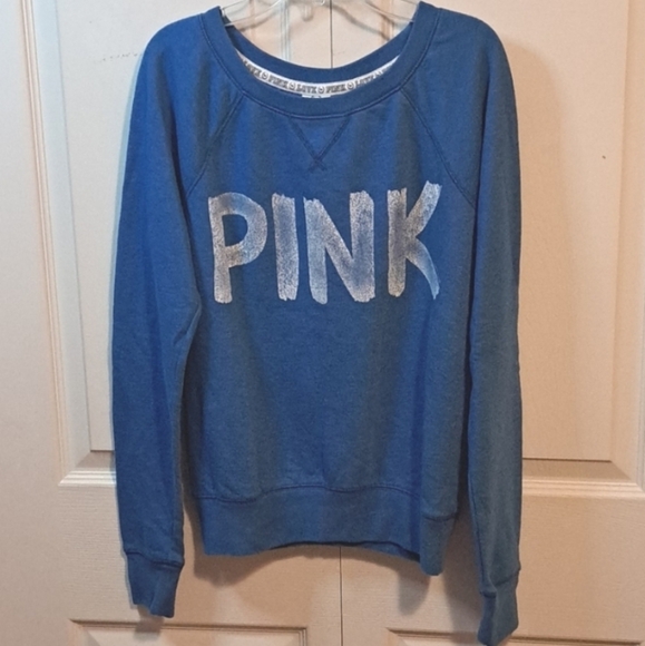Victoria's Secret PINK Heathered Royal Blue White Logo Fleece Sweatshirt-XS - Picture 1 of 5